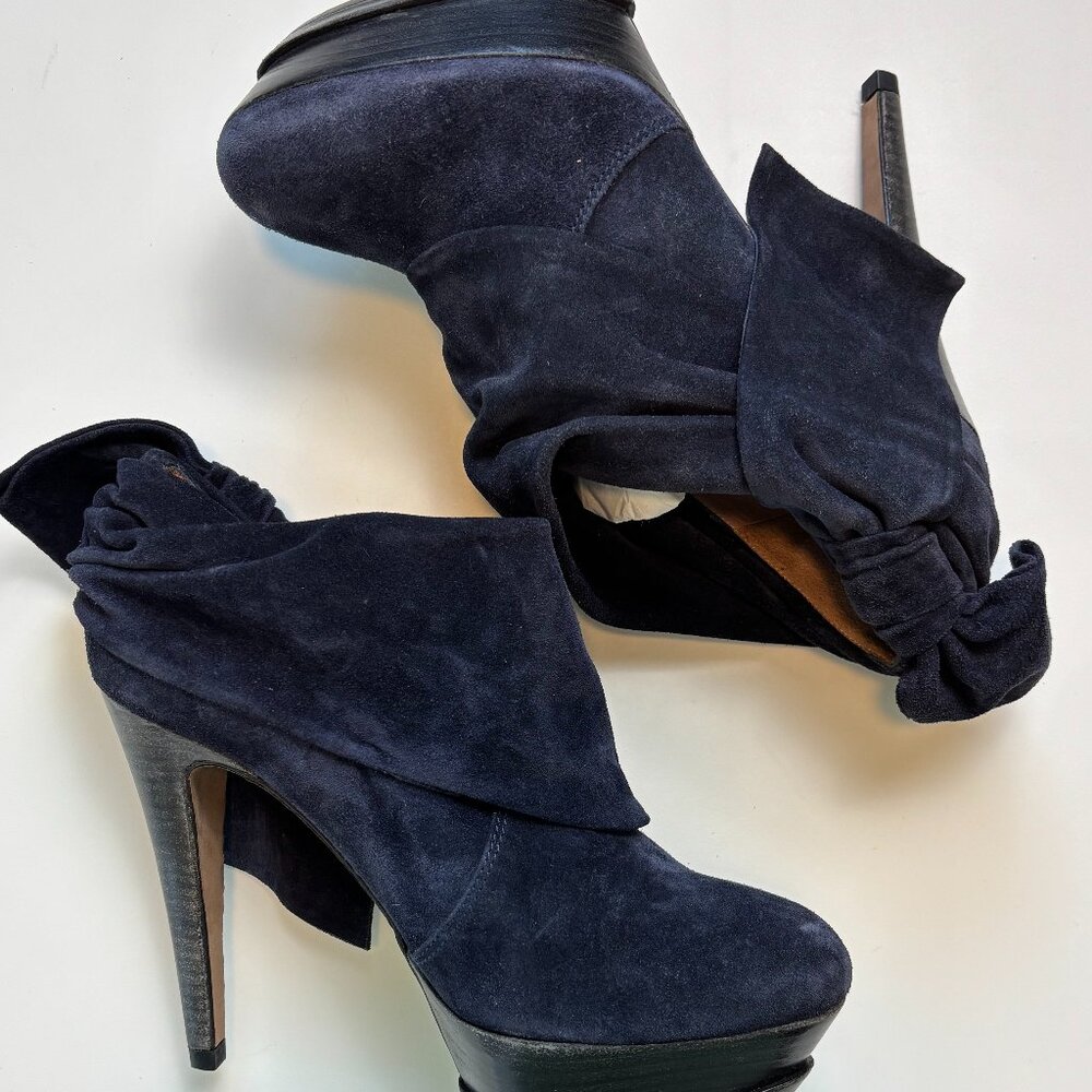 Pura Lopez Suede Platform Ankle Boots Bow Detail Heels Femme Fatale
